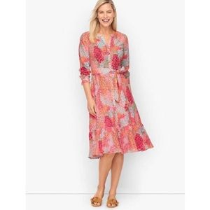 Talbots Poplin Pink Floral Shirt Dress